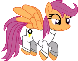 Size: 404x320 | Tagged: safe, artist:flower-dash, derpibooru import, scootaloo, oc, oc:absentia, pegasus, pony, fanfic:rainbow factory, fanfic art, flying, image, lightning, older, pegasus device, png, scootaloo can fly, simple background, transparent background, vector, wheel, white suit