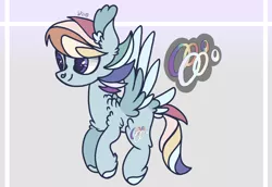 Size: 2388x1639 | Tagged: safe, artist:caramelbolt24, derpibooru import, oc, unofficial characters only, pegasus, pony, chest fluff, hoof fluff, image, jpeg, magical lesbian spawn, male, multicolored hair, offspring, parent:rainbow dash, parent:rarity, parents:raridash, pegasus oc, rainbow hair, signature, smiling, solo, stallion, wings