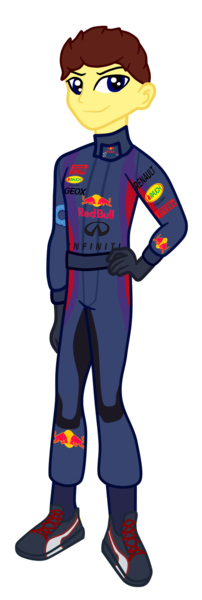 Size: 565x1679 | Tagged: safe, artist:gmaplay, derpibooru import, equestria girls, driver, energy drink, f1, formula 1, image, max verstappen, png, racing, racing suit, red bull, solo