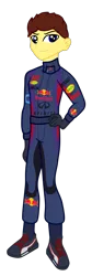 Size: 565x1679 | Tagged: safe, artist:gmaplay, derpibooru import, equestria girls, driver, energy drink, f1, formula 1, image, max verstappen, png, racing, racing suit, red bull, solo