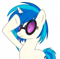 Size: 4073x4027 | Tagged: safe, alternate version, artist:rioshi, artist:starshade, derpibooru import, vinyl scratch, pony, unicorn, base used, female, image, mare, png, rainbow dash salutes, salute, simple background, solo, sunglasses, white background