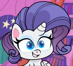 Size: 764x695 | Tagged: safe, derpibooru import, screencap, rarity, pony, unicorn, game knight, my little pony: pony life, spoiler:pony life s01e21, cropped, golden oaks library, hoof on chest, image, library, png, solo