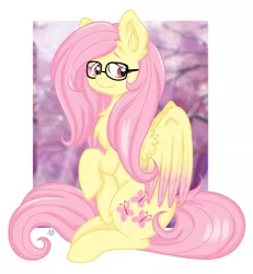 Size: 3190x3456 | Tagged: safe, artist:nightydream, derpibooru import, fluttershy, pegasus, pony, adorkable, alternate eye color, cute, dork, glasses, image, png, shyabetes, signature, solo