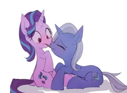 Size: 1900x1400 | Tagged: safe, artist:lexiedraw, derpibooru import, starlight glimmer, trixie, pony, unicorn, blushing, female, food, image, lesbian, png, pocky, shipping, startrix