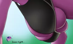 Size: 1400x858 | Tagged: suggestive, artist:creatiffy, derpibooru import, twilight sparkle, anthro, unicorn, big breasts, bra, breasts, busty twilight sparkle, clothes, eyes closed, female, huge breasts, image, offscreen character, png, solo, solo female, tight clothing, underwear