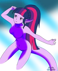 Size: 951x1172 | Tagged: suggestive, artist:atalix, derpibooru import, sci-twi, twilight sparkle, equestria girls, aquatic, barbie doll anatomy, base used, breasts, humanoid, image, png, solo, species swap