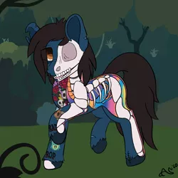 Size: 1600x1600 | Tagged: safe, artist:ashersketch, derpibooru import, oc, ponified, ponified:oliver sykes, earth pony, pony, undead, zombie, zombie pony, blood, bone, bring me the horizon, commission, dissectibles, fangs, forest, image, lip piercing, male, organs, piercing, png, rainbow blood, raised hoof, signature, skeleton, solo, stallion, tattoo, torn ear, tree, unshorn fetlocks, ych result