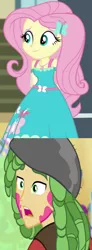 Size: 428x1160 | Tagged: safe, derpibooru import, edit, edited screencap, screencap, fluttershy, sandalwood, a banner day, equestria girls, equestria girls series, fluttershy's butterflies, arm behind back, clothes, comparison, dress, female, fluttershy's butterflies: applejack, geode of empathy, geode of fauna, geode of shielding, geode of sugar bombs, geode of super speed, geode of super strength, geode of telekinesis, hairpin, image, magical geodes, male, png, sandalshy, shipping, shipping domino, straight