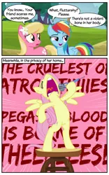Size: 750x1200 | Tagged: safe, artist:knightoftheraven, derpibooru import, edit, edited screencap, screencap, fluttershy, lily, lily valley, rainbow dash, earth pony, pegasus, pony, 2 panel comic, bipedal, colored, comic, dialogue, eyes closed, female, flat colors, flutterscream, globus, image, inkscape, mare, microphone, png, screaming, show accurate, singing, song reference, speech bubble, speed lines, spread wings, table, vector, volumetric mouth, wings