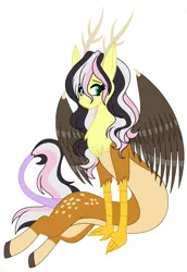 Size: 1145x1660 | Tagged: safe, artist:misathefenec0422, derpibooru import, oc, oc:titania, unofficial characters only, draconequus, antlers, female, image, png, simple background, solo, white background, wings