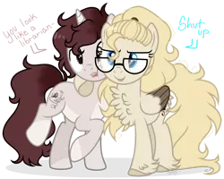 Size: 1280x1022 | Tagged: safe, artist:mintoria, derpibooru import, oc, oc:dusty, oc:jackson, unofficial characters only, pegasus, pony, unicorn, chest fluff, female, image, male, mare, png, simple background, stallion, transparent background, two toned wings, wings