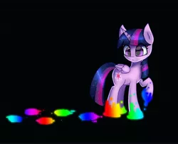 Size: 4096x3331 | Tagged: safe, artist:melanyoprisdraws, derpibooru import, twilight sparkle, twilight sparkle (alicorn), alicorn, pony, black background, cute, dripping, image, jpeg, looking down, rainbow, rainbow paint, simple background, solo