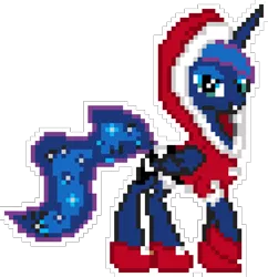 Size: 915x945 | Tagged: safe, artist:epicvon, artist:up1ter, derpibooru import, princess luna, alicorn, pony, christmas, female, holiday, image, looking at you, manepxls, mare, pixel art, png, pxls.space, side view, simple background, smiling, solo, transparent background