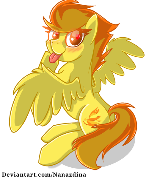 Size: 1094x1336 | Tagged: safe, artist:nanazdina, derpibooru import, part of a set, spitfire, pegasus, pony, :p, blushing, cute, cutefire, cutie mark, heart eyes, ibispaint x, image, looking at you, png, simple background, solo, spread wings, tongue out, white background, wingding eyes, wings, wonderbolts