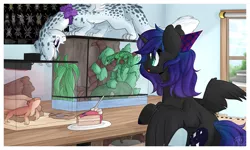 Size: 5000x3000 | Tagged: safe, artist:dreamy, artist:littledreamycat, derpibooru import, oc, oc:new moon, alicorn, marten, pony, reptile, bearded dragon, birthday, commission, female, filly, image, mare, pets, png