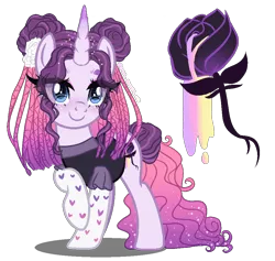 Size: 950x900 | Tagged: safe, artist:elementbases, artist:gihhbloonde, derpibooru import, oc, unofficial characters only, pony, unicorn, adoptable, base used, blushing, clothes, ethereal mane, female, flower, flower in hair, image, magical lesbian spawn, mare, offspring, parent:inky rose, parent:pinkie pie, parents:inkypie, png, raised hoof, shirt, simple background, socks, solo, starry mane, stockings, thigh highs, transparent background