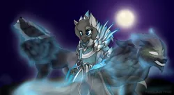 Size: 5000x2748 | Tagged: safe, artist:teelastrie, derpibooru import, oc, oc:dust, werewolf, wolf, zebra, crossover, dota 2, full moon, image, lycan, moon, png, simple background, spirit