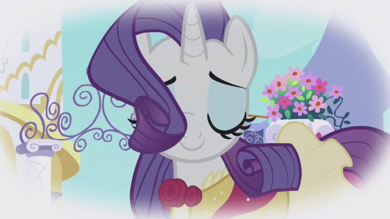 Size: 1920x1080 | Tagged: safe, derpibooru import, screencap, rarity, pony, unicorn, the ticket master, clothes, dress, eyes closed, female, frilly dress, image, imagine spot, mare, png, solo