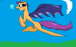 Size: 1122x690 | Tagged: safe, alternate version, artist:pawstheartest, derpibooru import, scootaloo, bat pony, pony, 1000 hours in ms paint, bat ponified, crescent moon, fangs, female, filly, flying, image, moon, open mouth, png, race swap, scootabat, scootaloo can fly, shading, solo, sombra eyes