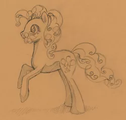 Size: 1794x1711 | Tagged: safe, artist:magical-marauder, derpibooru import, pinkie pie, earth pony, pony, female, flower, flower in mouth, image, mare, monochrome, mouth hold, png, rearing, sketch, solo, traditional art