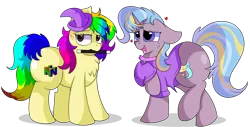 Size: 8300x4200 | Tagged: safe, artist:rainbowtashie, author:bigonionbean, derpibooru import, ms. harshwhinny, trixie, oc, oc:rainbow tashie, oc:strict talent, earth pony, pony, unicorn, butt, clothes, commissioner:bigonionbean, cutie mark, extra thicc, female, flank, fusion, fusion:strict talent, hat, image, mare, nom, plot, png, simple background, transparent background, trixie's hat, unamused, wand