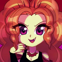 Size: 3000x3000 | Tagged: safe, artist:rileyav, derpibooru import, adagio dazzle, bat, vampire, equestria girls, adoragio, breasts, bust, cleavage, cute, cute little fangs, fangs, female, halloween, high res, holiday, image, jewelry, jpeg, nail polish, necklace, open mouth, smiling, solo