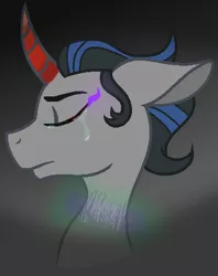 Size: 378x478 | Tagged: safe, artist:joystick12, derpibooru import, king sombra, pony, unicorn, bust, colored horn, crying, curved horn, eye mist, eyes closed, floppy ears, former good king sombra, good king sombra, head, headcanon, horn, image, male, png, solo, sombra horn, stallion