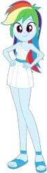 Size: 370x1350 | Tagged: safe, artist:knightoftheraven, derpibooru import, rainbow dash, equestria girls, belt, clothes, colored, cute, dashabetes, dress, female, flat colors, greek clothes, hands on hip, image, inkscape, looking at you, png, sandals, short dress, show accurate, simple background, sleeveless, sleeveless dress, smiling, smiling at you, solo, standing, textless, toes, toga, transparent background, vector