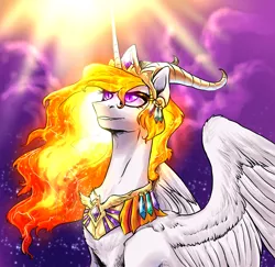 Size: 2920x2836 | Tagged: safe, artist:not-ordinary-pony, derpibooru import, nightmare star, princess celestia, alicorn, pony, derpibooru exclusive, female, image, mane of fire, mare, png, smiling, solo