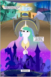 Size: 2000x2992 | Tagged: safe, artist:mlp-silver-quill, derpibooru import, princess celestia, oc, oc:imani, alicorn, elephant, comic:imani, rainbow falls, airship, aurora borealis, castle of the royal pony sisters, cloudsdale, day, deck, evening, flashback, image, mare in the moon, memories, moon, night, png, statue of liberty
