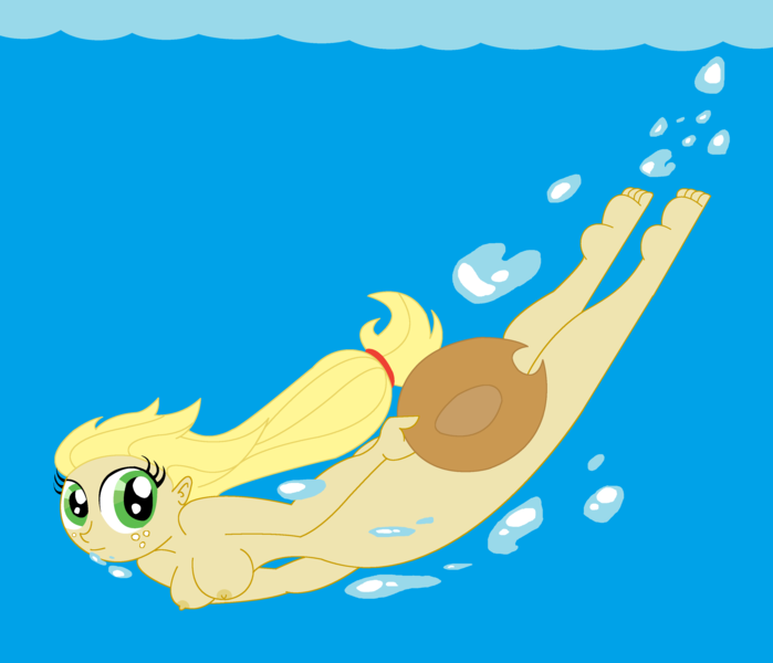 Size: 3448x2960 | Tagged: questionable, artist:stillwater blaze, artist:the1stmoyatia, derpibooru import, applejack, human, breasts, busty applejack, female, hat, humanized, image, nipples, nudity, png, solo, solo female, underwater