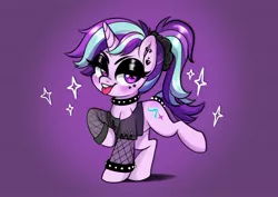 Size: 3507x2481 | Tagged: safe, artist:techycutie, derpibooru import, starlight glimmer, pony, unicorn, alternate hairstyle, clothes, collar, edgelight glimmer, goth, image, jpeg, punk, solo, tongue out