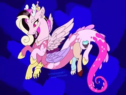 Size: 1024x768 | Tagged: safe, artist:incendiaryboobs, derpibooru import, discord, princess cadance, alicorn, draconequus, pony, crown, female, fusion, heart eyes, image, jewelry, jpeg, mare, multiple legs, regalia, wingding eyes