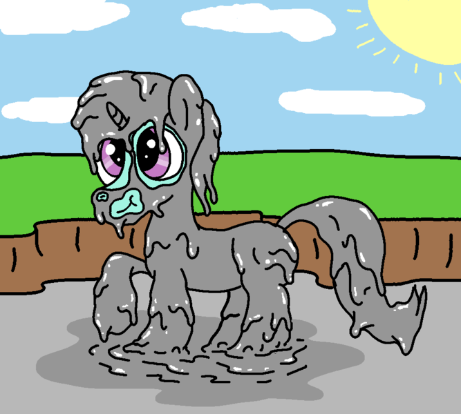 Size: 1000x900 | Tagged: safe, artist:amateur-draw, derpibooru import, oc, oc:belle boue, pony, unicorn, clay, clay pit, image, male, messy, mud, mud bath, muddy, png, simple background, solo, stallion, wet and messy