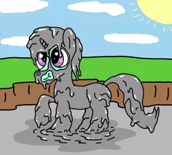 Size: 1000x900 | Tagged: safe, artist:amateur-draw, derpibooru import, oc, oc:belle boue, pony, unicorn, clay, clay pit, image, male, messy, mud, mud bath, muddy, png, simple background, solo, stallion, wet and messy
