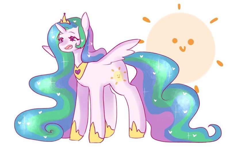 Size: 1024x680 | Tagged: safe, artist:penkiepuu, derpibooru import, princess celestia, alicorn, pony, cute, cutelestia, female, image, jpeg, large mane, long hair, long tail, simple background, solo, sun, white background