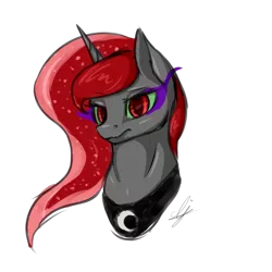 Size: 2000x2000 | Tagged: safe, artist:cleoziep, derpibooru import, princess luna, alicorn, pony, color change, corrupted, corrupted luna, corruptuna, dark luna, dark magic, ethereal mane, female, image, magic, png, simple background, solo, sombra eyes, starry mane, transparent background