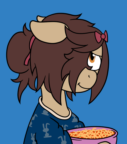 Size: 903x1018 | Tagged: safe, artist:scraggleman, derpibooru import, oc, oc:paradise skies, pegasus, pony, bowl, clothes, food, hair over one eye, image, pasta, png, smiling, solo, spaghetti, sweater