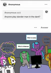 Size: 770x1093 | Tagged: safe, artist:ask-luciavampire, derpibooru import, earth pony, pegasus, pony, unicorn, vampire, vampony, ask, ask-ponys-gamer-club, image, jpeg, tumblr