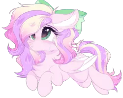 Size: 2634x2096 | Tagged: safe, artist:lazuli0209, derpibooru import, oc, oc:iridescent flings, unofficial characters only, pegasus, pony, bow, chest fluff, commission, hair bow, heart eyes, image, lying down, pegasus oc, png, prone, signature, simple background, solo, transparent background, wingding eyes, wings, ych result