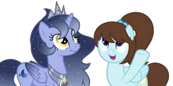 Size: 1407x700 | Tagged: safe, artist:choisky13, derpibooru import, oc, oc:cotton star, oc:stella moonshine, unofficial characters only, alicorn, pegasus, pony, female, image, mare, offspring, parent:princess luna, parent:stygian, parents:styuna, png, simple background, transparent background