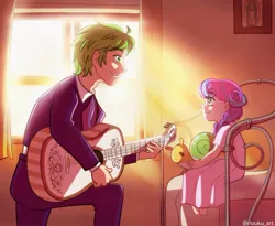 Size: 988x809 | Tagged: safe, artist:riouku, derpibooru import, princess flurry heart, spike, whammy, human, coco (disney movie), commission, guitar, humanized, image, jpeg, musical instrument, pixar, remember me, singing, uncle spike