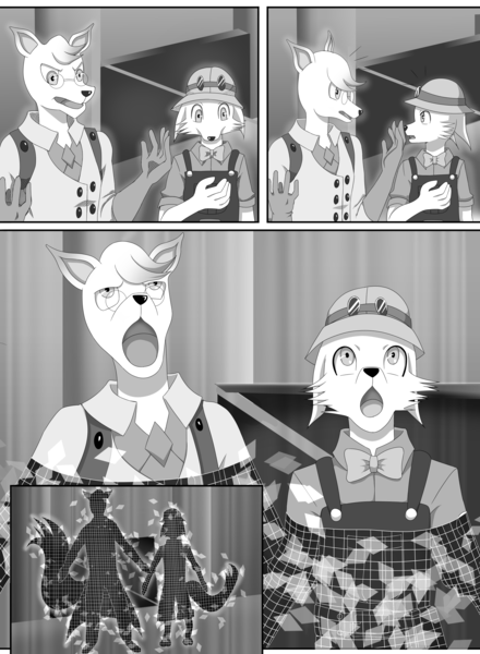 Size: 2833x3864 | Tagged: safe, derpibooru import, oc, oc:dr. wolf, anthro, analysis, analysis anarchy, analysis bronies, anthro oc, clones, code lyoko, devirtualization, engineer, image, looking up, manga, manga style, medic, monochrome, :o, open mouth, png, surprised, team fortress 2, tf2 analysis anarchy, wireframe
