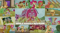 Size: 1992x1121 | Tagged: safe, derpibooru import, edit, edited screencap, editor:quoterific, screencap, apple bloom, apple bumpkin, apple cinnamon, apple cobbler, apple crumble, apple dumpling, apple fritter, apple honey, apple leaves, apple mint, apple rose, apple split, apple squash, apple strudel, apple tarty, apple top, applejack, aunt orange, auntie applesauce, babs seed, big macintosh, braeburn, bushel, candy apples, florina tart, gala appleby, golden delicious, granny smith, half baked apple, hayseed turnip truck, hoss, jonagold, liberty belle, marmalade jalapeno popette, minty apple, mosely orange, perfect pie, pink lady, red delicious, red gala, red june, spike, sweet tooth, uncle orange, wensley, dragon, earth pony, pony, apple family reunion, apple family, apple family member, baby, baby pony, babyjack, female, filly, foal, image, male, mare, png, stallion, younger