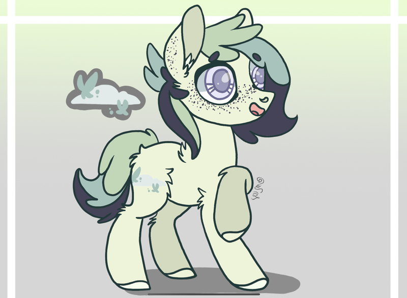 Size: 2282x1668 | Tagged: safe, artist:caramelbolt24, derpibooru import, oc, unofficial characters only, earth pony, pony, abstract background, colored hooves, ear fluff, earth pony oc, freckles, image, jpeg, magical lesbian spawn, offspring, open mouth, parent:fluttershy, parent:rainbow dash, parents:flutterdash, raised hoof, reference sheet, signature, solo