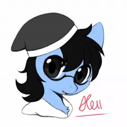Size: 1241x1241 | Tagged: safe, artist:aleuoliver, derpibooru import, oc, unofficial characters only, earth pony, pony, beanie, bust, clothes, earth pony oc, glasses, hat, image, jpeg, signature, simple background, solo, white background