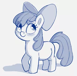 Size: 657x648 | Tagged: safe, artist:heretichesh, derpibooru import, apple bloom, earth pony, pony, apple bloom's bow, blushing, bow, female, filly, hair bow, happy, image, monochrome, png, pregnant, pregnant apple bloom, pregnant foal, sketch, solo