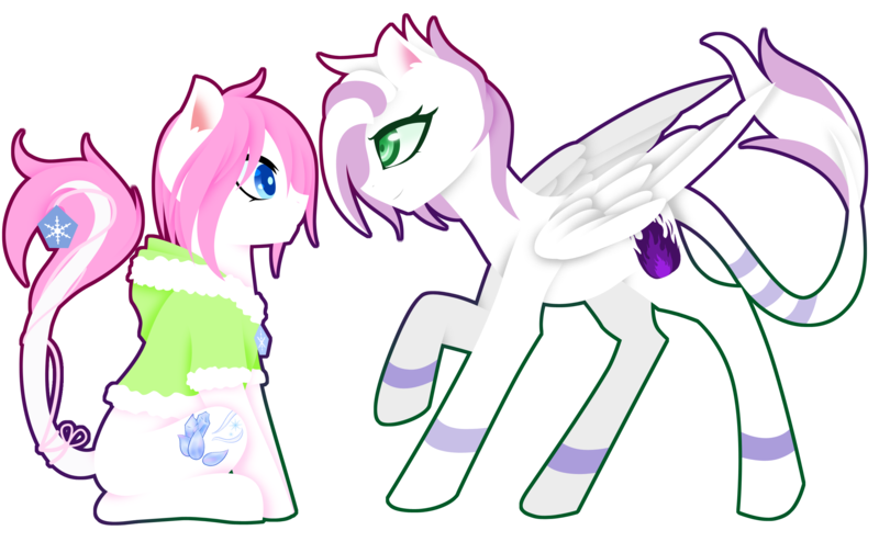 Size: 2600x1639 | Tagged: safe, artist:riariirii2, derpibooru import, oc, unofficial characters only, earth pony, pegasus, pony, clothes, earth pony oc, eyelashes, image, leonine tail, looking at each other, pegasus oc, png, raised hoof, simple background, transparent background, wings