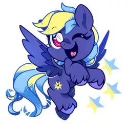 Size: 852x836 | Tagged: safe, artist:yokokinawa, derpibooru import, oc, oc:evening song, pegasus, chibi, female, image, pegasus oc, png, simple background, stars, white background, wings