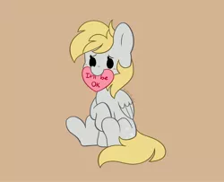 Size: 4096x3320 | Tagged: safe, artist:kittyrosie, derpibooru import, derpy hooves, pegasus, pony, blushing, bronybait, image, jpeg, mouth hold, mouthpiece, simple background, sitting, solo